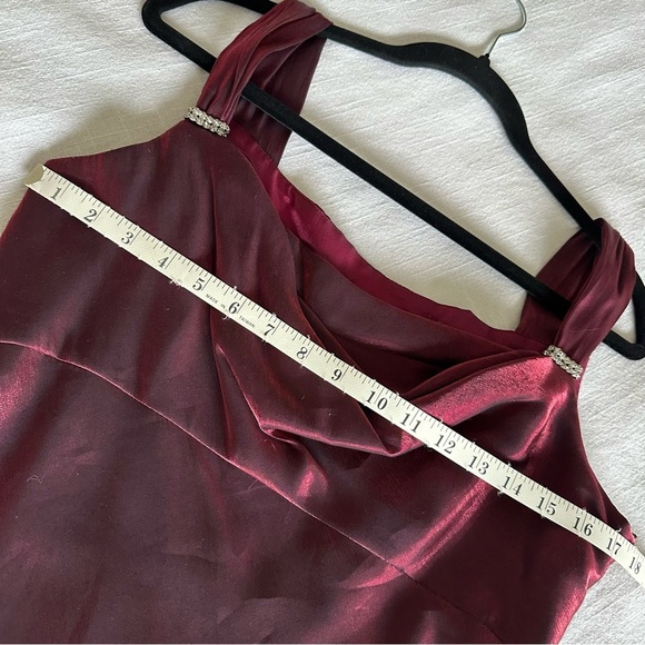 Cachet Vtg Glam Gala Dress Prom Gown Sz 12 Satin Metallic Burgundy Whimsigoth - Picture 6 of 14